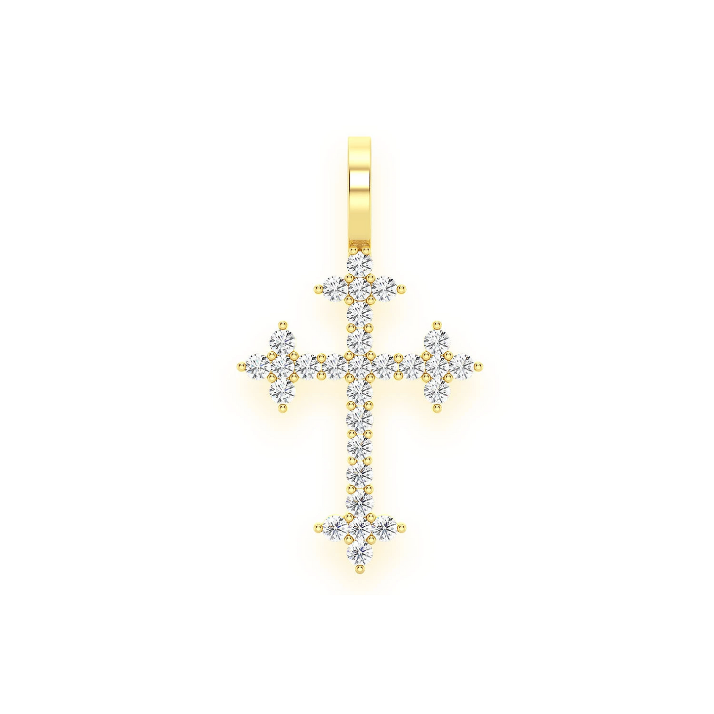 Three Point Diamond Cross Pendant in 14K yellow gold, Large | 0.45ctw, front view