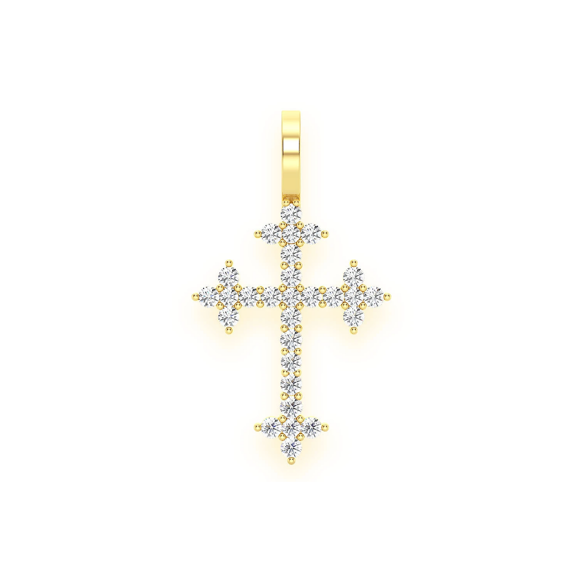 Three Point Diamond Cross Pendant in 14K yellow gold, Large | 0.45ctw, front view