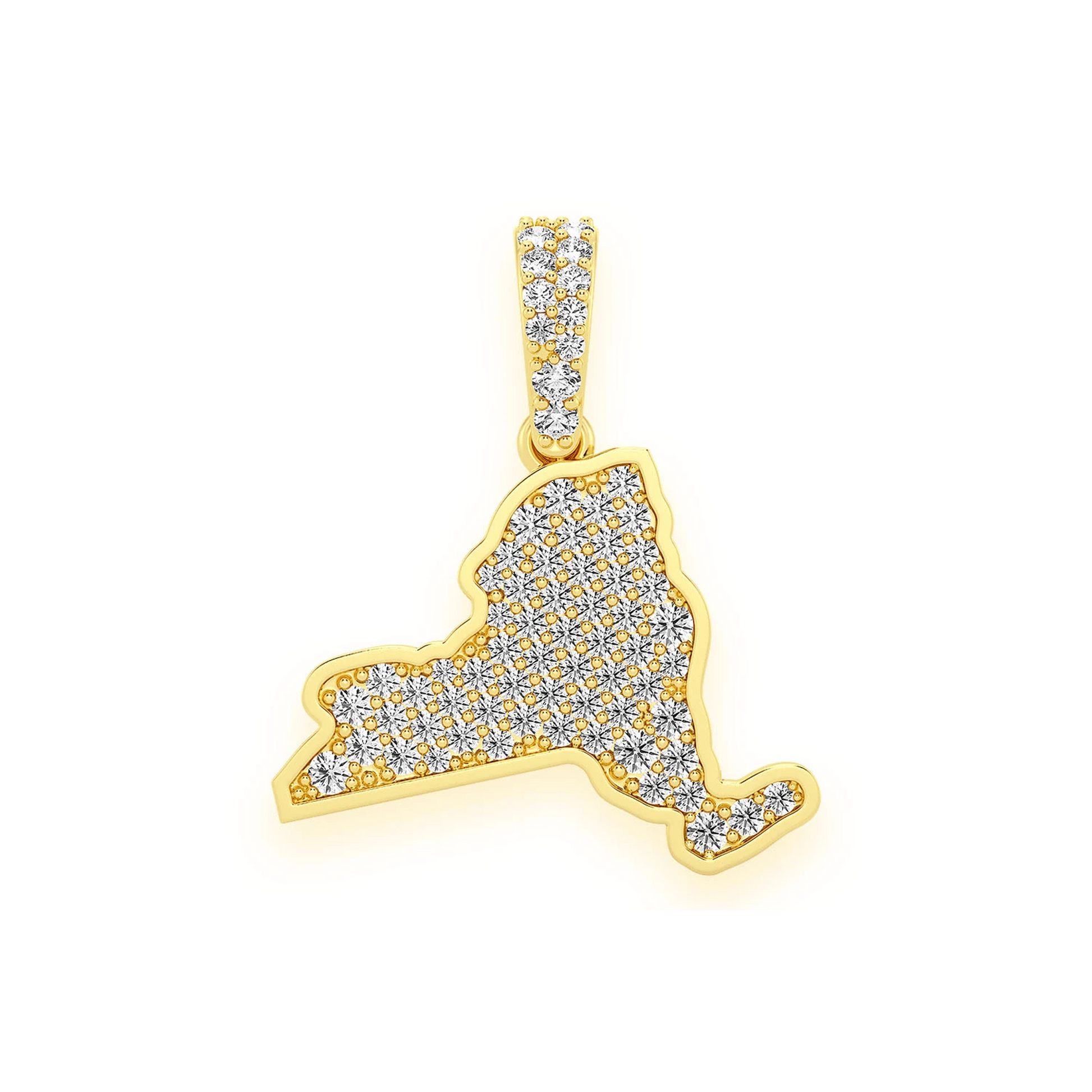 US State Diamond Pendant in 14K yellow gold, New York design, front view