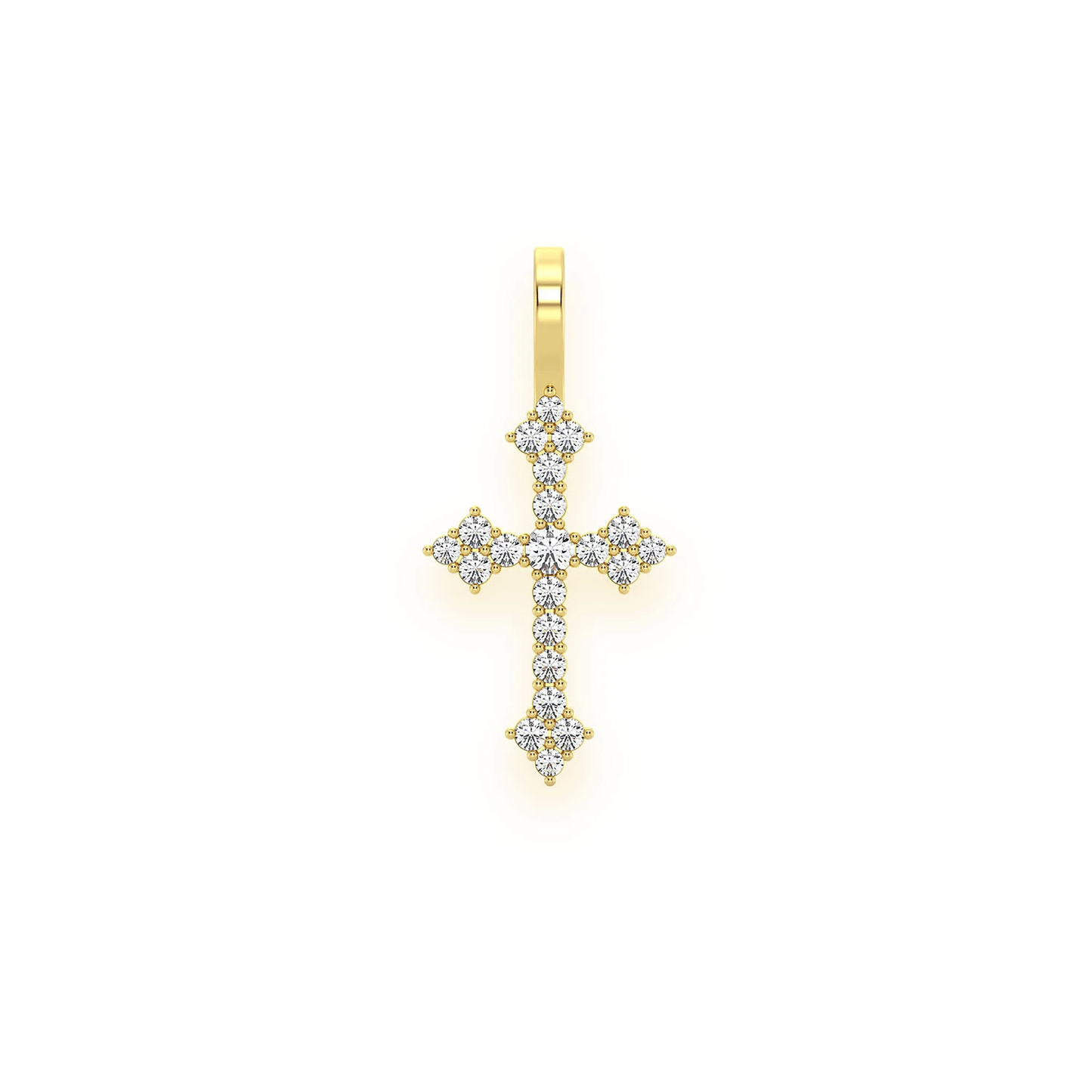Three Point Diamond Cross Pendant in 14K yellow gold, Signature | 0.15ctw, front view