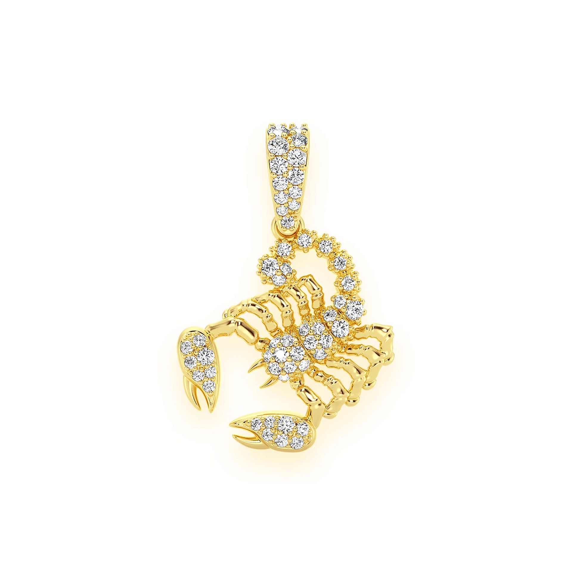 Scorpion Diamond Pendant in 14K yellow gold, Set | 0.25ctw, front view
