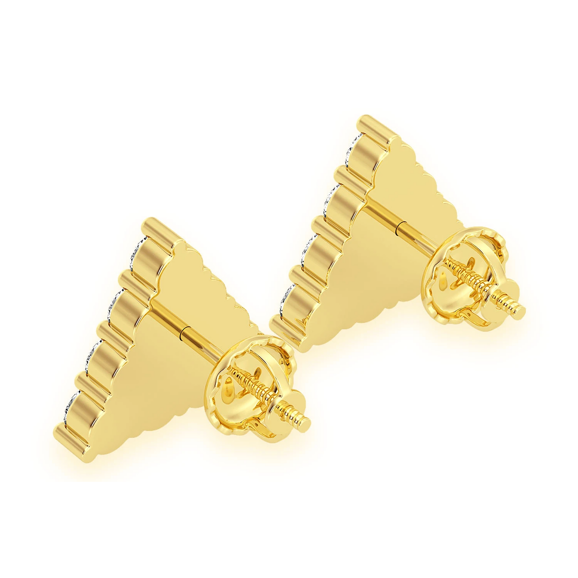 Triangle Diamond Studs in 14K yellow gold, Stacked Pavé, back view