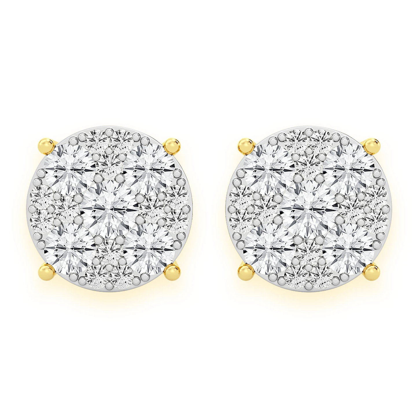 Mosaic Diamond Studs in 14K yellow gold, 4.00ctw, front view