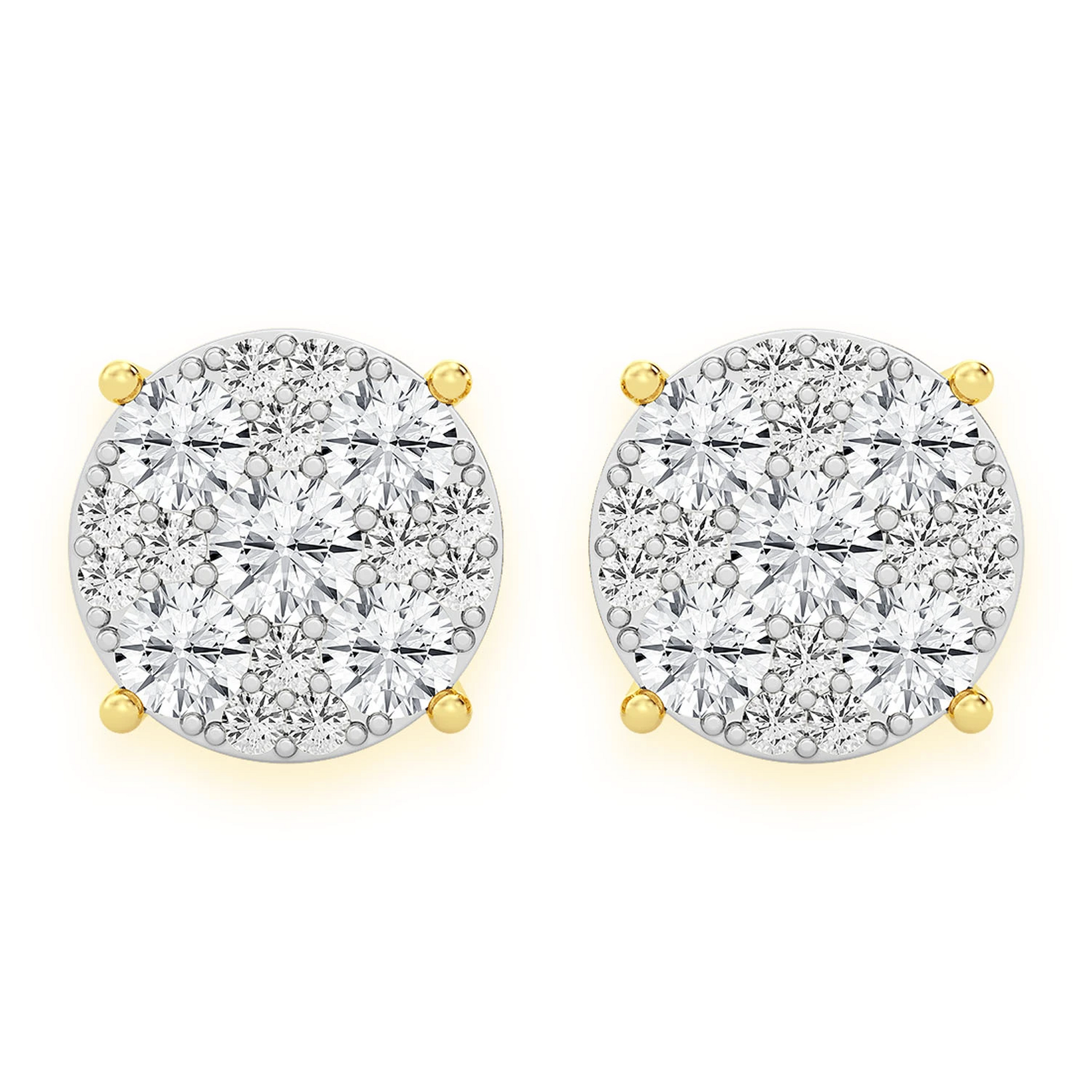 Mosaic Diamond Studs in 14K yellow gold, 4.00ctw, front view