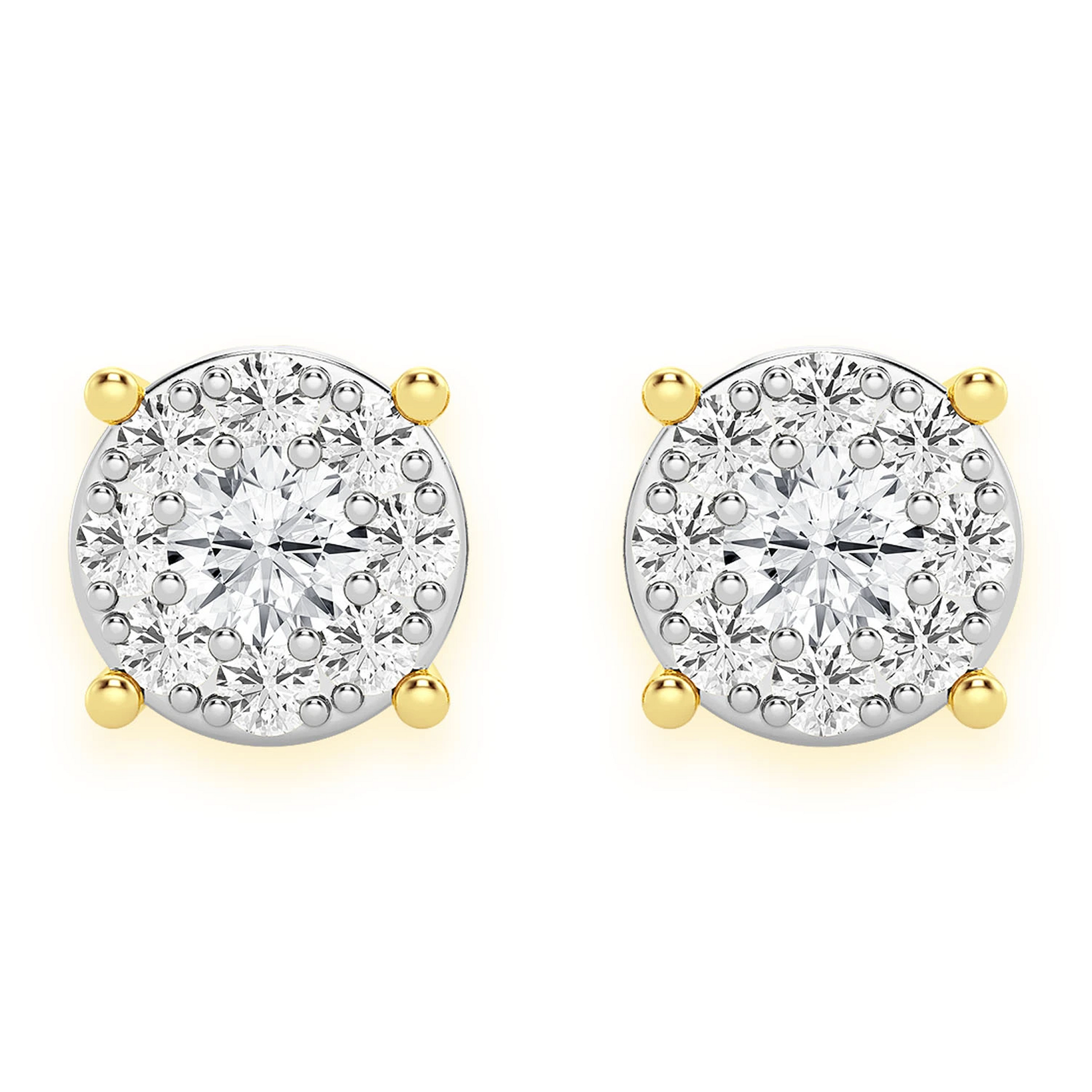 Mosaic Diamond Studs in 14K yellow gold, 0.75ctw, front view