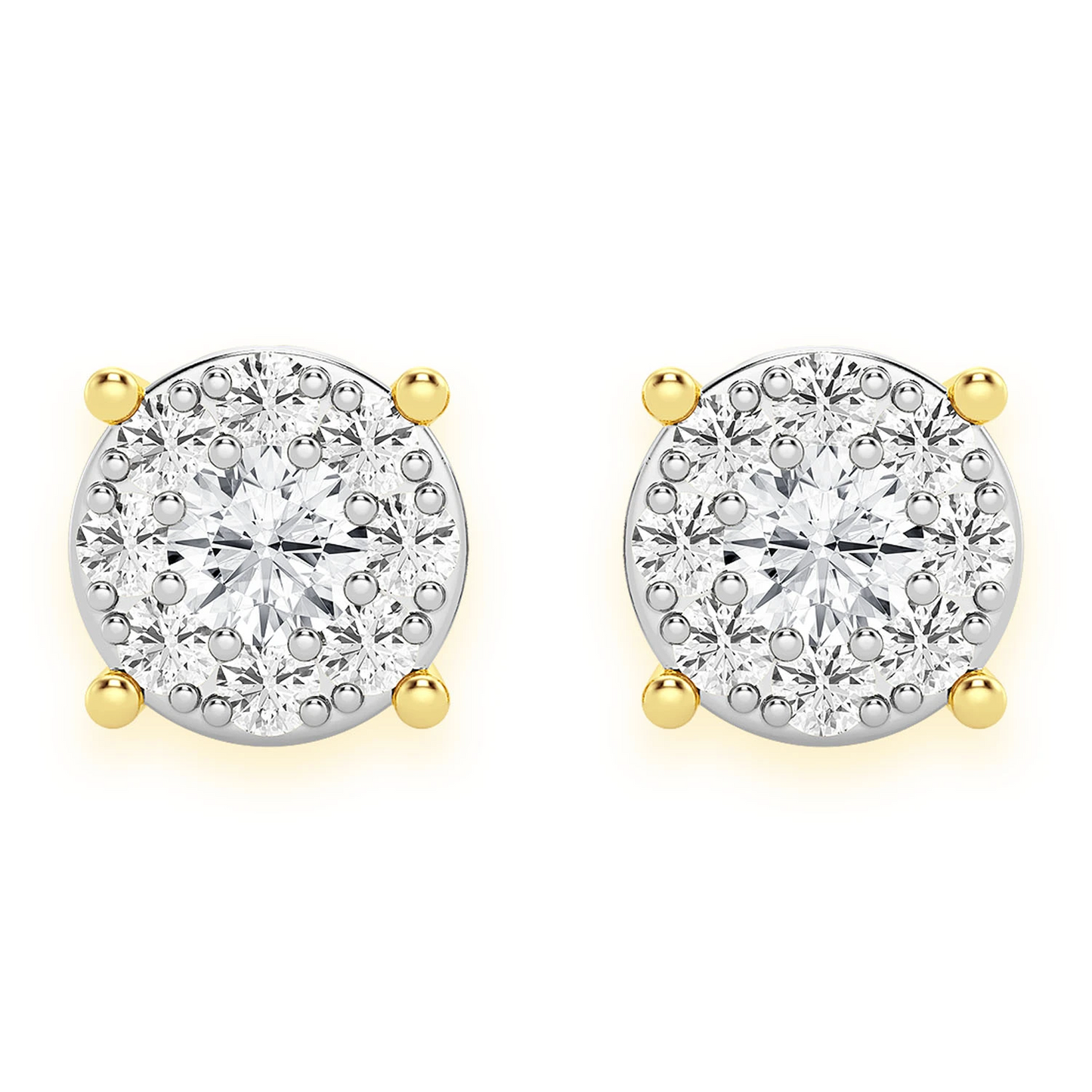 Mosaic Diamond Studs in 14K yellow gold, 1.00ctw, front view