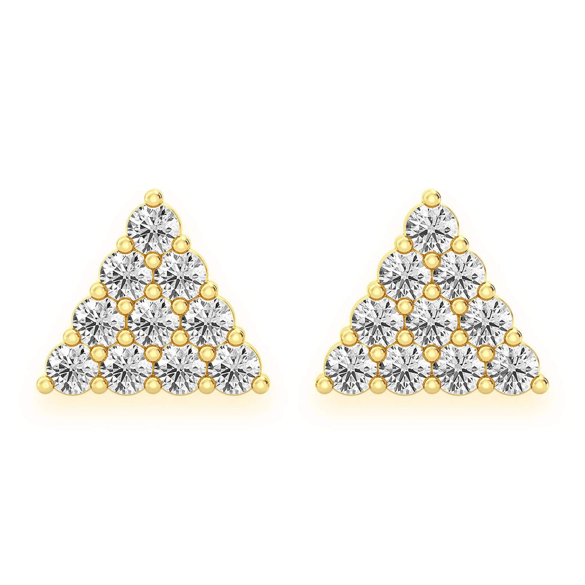 Triangle Diamond Studs in 14K yellow gold, Stacked Pavé, front view