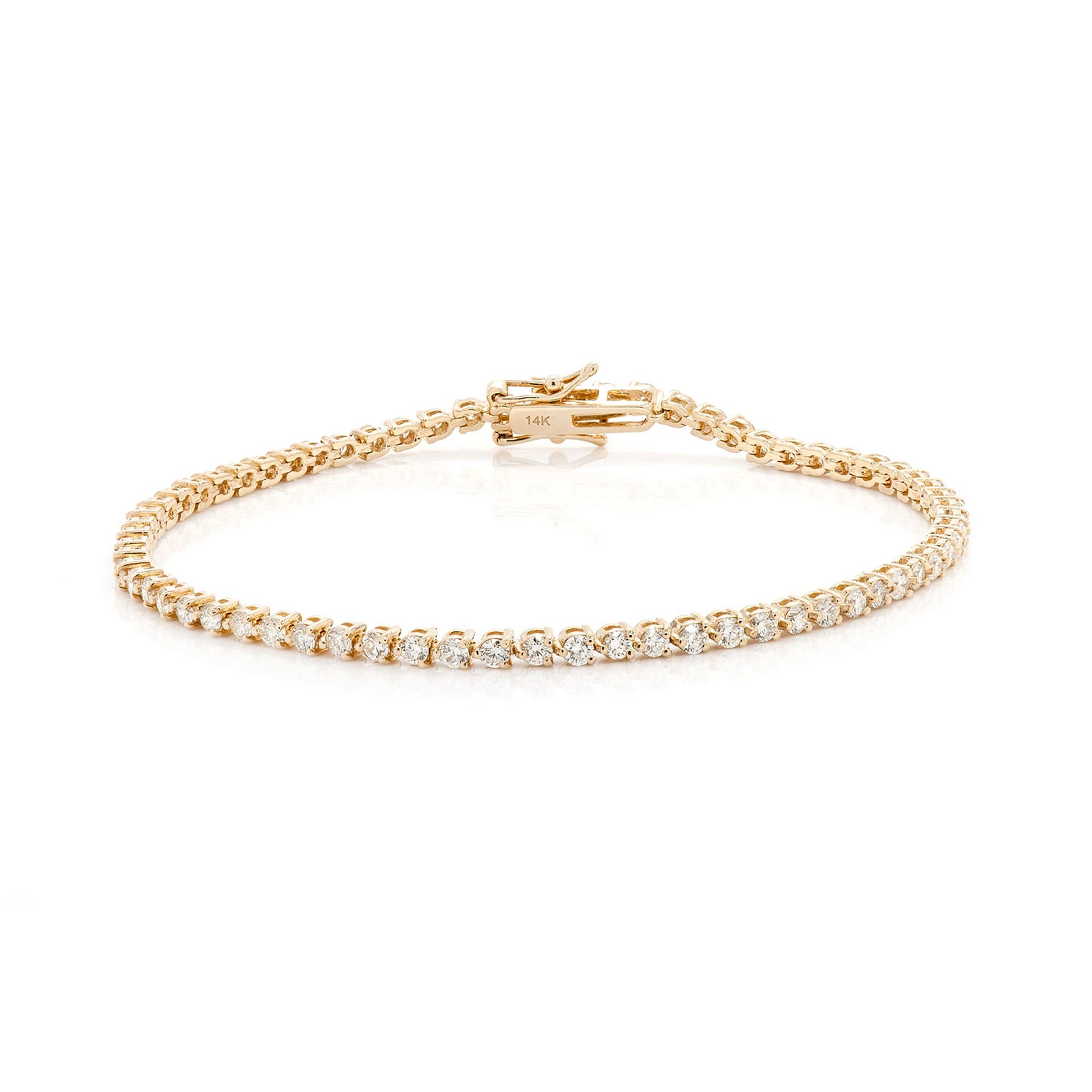 Prong Diamond Tennis Bracelet in 14K yellow gold, 3pt / 2.50ctw, front view
