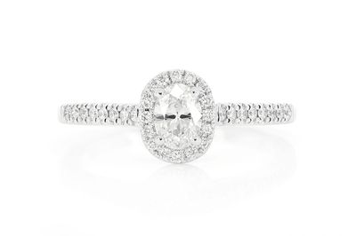 .66ctw - Oval Halo Single Row - Diamond Engagement Ring - All Natural