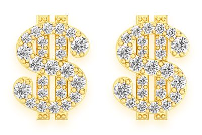 Us Dollar Sign Stud Diamond Earrings 14k Solid Gold 0.35ctw