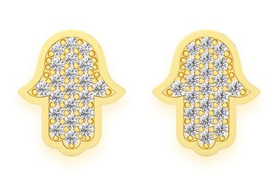 Hamsa Stud Diamond Earrings 14k Solid Gold 0.15ctw