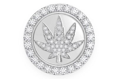 Marijuana Leaf Round Signet Diamond Ring 14k Solid Gold 1.50ctw