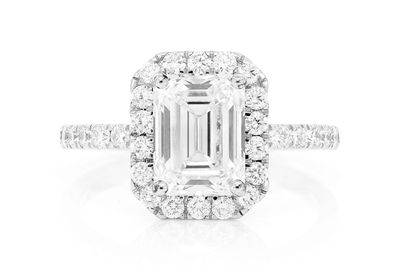 2.29ct Emerald Cut Halo Diamond Engagement Ring 14k Solid Gold 2.95ctw