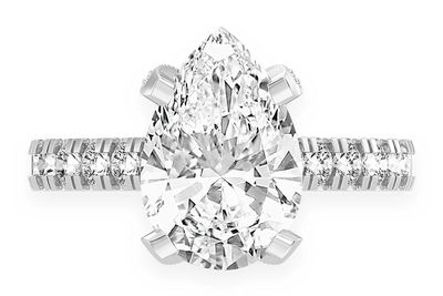 Thinn - 3.00ct Pear Solitaire - Single Row Scallop - Diamond Engagement Ring - All Natural