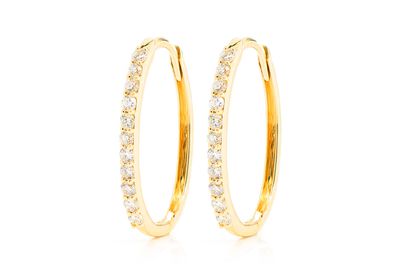 Oval Half Hoop Diamond Earrings 14k Solid Gold 0.25ctw