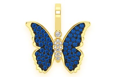 Butterfly Sapphire & Diamond Pendant 14k Solid Gold 0.50ctw