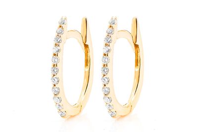 Oval Half Huggie Hoop Diamond Earrings 14k Solid Gold 0.10ctw