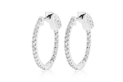 Round Hoop Button Diamond Earrings 14k Solid Gold 0.50ctw