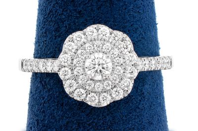 Double Halo Scroll Cathedral Diamond Ring 14k Solid Gold 0.65ctw