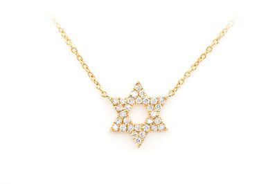 Star Of David Woven Diamond Pendant 14k Solid Gold 0.13ctw