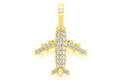 Airplane Diamond Pendant 14k Solid Gold 0.40ctw