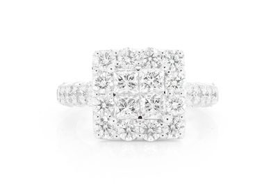3.00ctw - Princess Quad Halo - Diamond Engagement Ring - All Natural