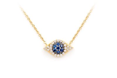 Evil Eye Sapphire & Diamond Necklace 14k Solid Gold 0.22ctw