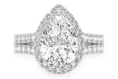 Sphinx - 3.00ct Pear Solitaire - Two Row Split Scallop - Diamond Engagement Ring - All Natural Diamonds