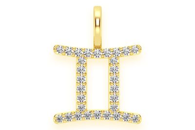 Gemini Zodiac Diamond Pendant 14k Solid Gold 0.10ctw