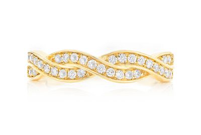 Weaved Stackable Diamond Band 14k Solid Gold 0.20ctw
