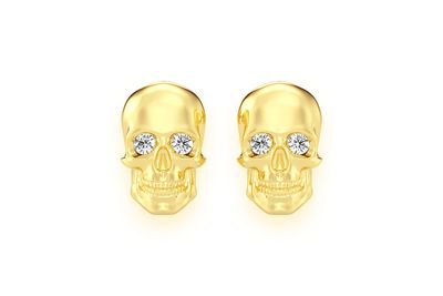 Skull Diamond Stud Earrings 14k Solid Gold 0.10ctw