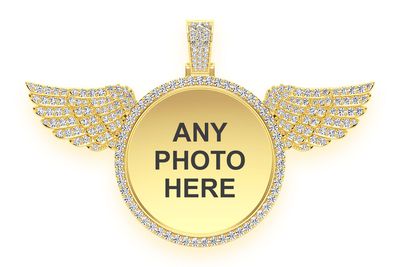 Memory Wings Photo Diamond Pendant 14k Solid Gold 8.75ctw
