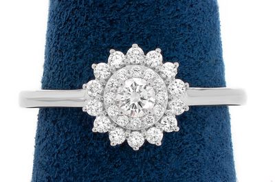 Double Halo Floral Diamond Ring 14k Solid Gold 0.37ctw