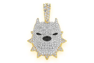 Pitbull Spiked Collar Diamond Pendant 14k Solid Gold 1.25ctw