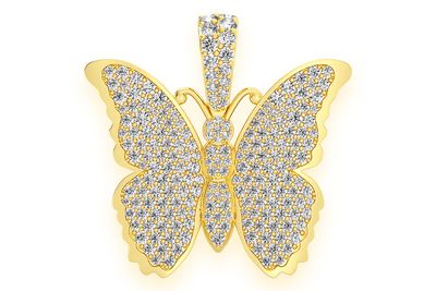 Butterfly Diamond Pendant 14k Solid Gold 2.25ctw