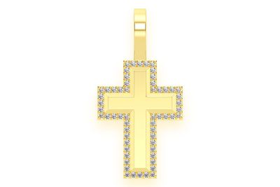 Diamond Border Cross Pendant 14k Solid Gold 0.35ctw