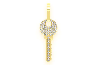 Key Diamond Pendant 14k Solid Gold 0.15ctw