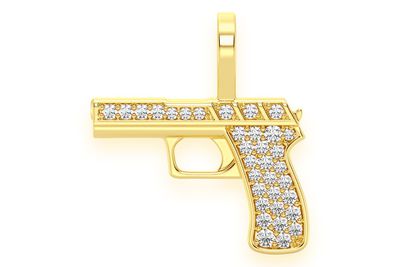 Pistol Diamond Pendant 14k Solid Gold .20ctw