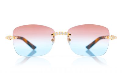 Cartier Glasses Iced Out Diamonds Rimless - Pink Blue Fade Lens - 3.00ctw