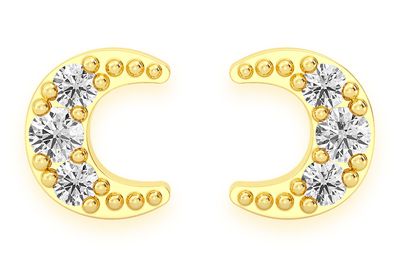 Moon Stud Diamond Earrings 14k Solid Gold 0.05ctw