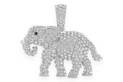 Elephant Walking Diamond Pendant 14k Solid Gold 1.50ctw