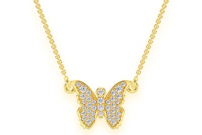 Butterfly Diamond Necklace Connected 14k Solid Gold 0.20ctw
