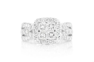 2.50ctw - Princess Quad Cluster Specialty Shank - Diamond Engagement Ring - All Natural