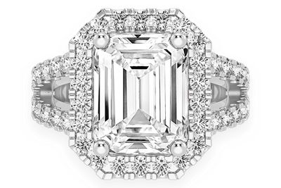 Sphinx - 3.00ct Emerald Solitaire - Two Row Split - Diamond Engagement Ring - All Natural Vs Diamonds