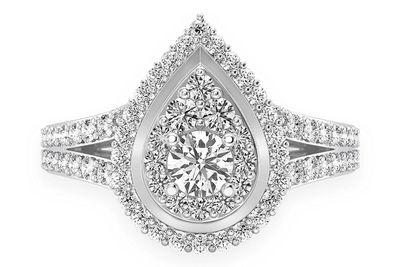 1.00ctw Round With Pear Double Halo Accent- Diamond Engagement Ring - All Natural