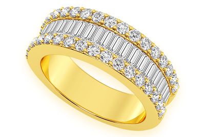 Baguette Round Border Diamond Ring 14k Solid Gold 1.35ctw