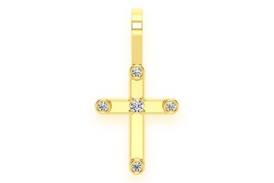 5 Diamond Cross Pendant 14k Solid Gold 