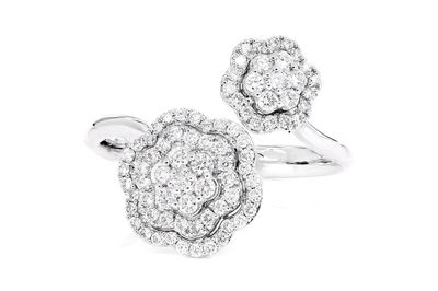 Floral Double Halo Diamond Ring 14k Solid Gold 0.40ctw