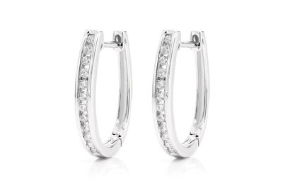 Oval Hoop Diamond Earrings 14k Solid Gold 0.30ctw