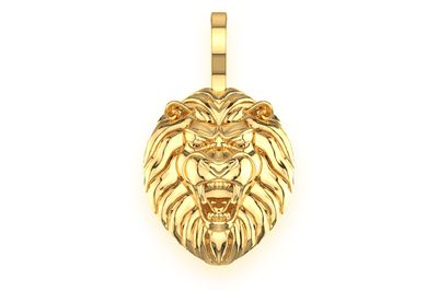 Striped Lion Pendant 14k Solid Gold 